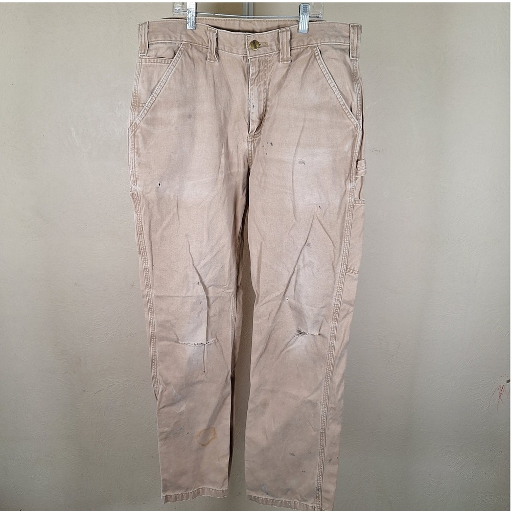 Carhartt Thrashed Carpenter Pants Relaxed Fit Mens 34x34 Khaki Tan B324-DKH
